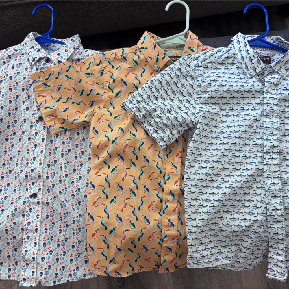 Johnston & Murphy Kids' Button Downs in Light Blue, Orange & White Animal Prints